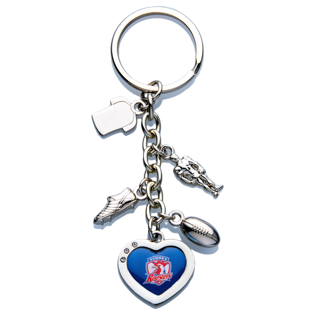 ROOSTERS CHARM KEY RING NRL