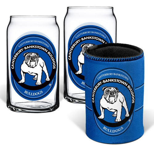 BULLDOGS SET OF 2 GLASSES AND CAN COOLER NRL