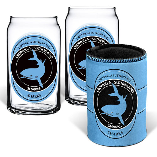 SHARKS GLASSES AND CAN COOLER NRL