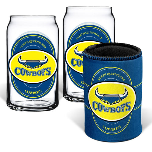 COWBOYS GLASSES AND CAN COOLER NRL