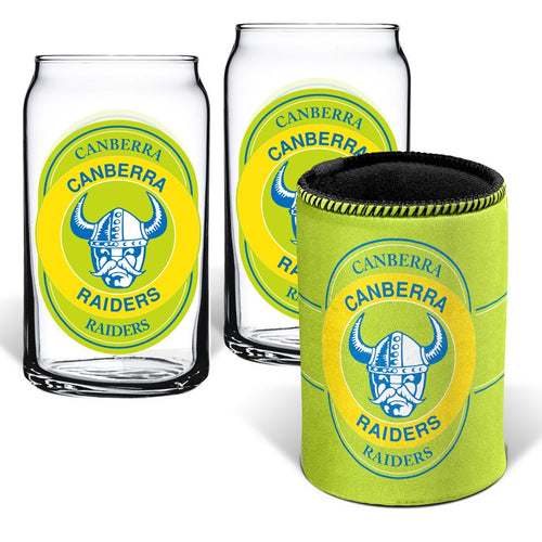 RAIDERS SET OF 2 GLASSES AND CAN COOLER NRL