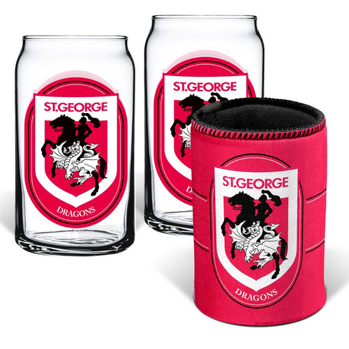 DRAGONS HERITAGE SET OF 2 GLASSES AND CAN COOLER NRL