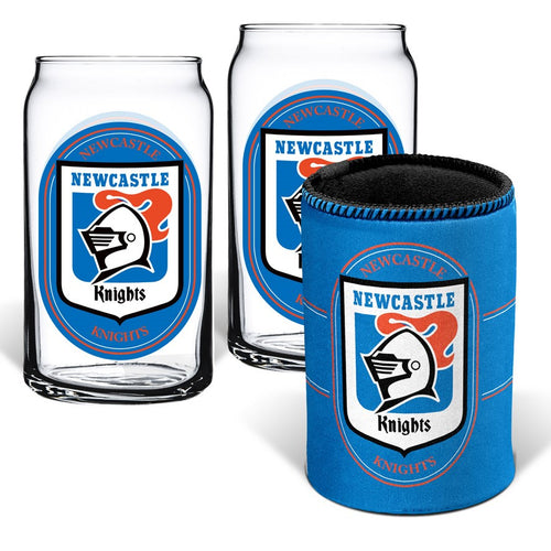 KNIGHTS SET OF 2 GLASSES AND CAN COOLER NRL