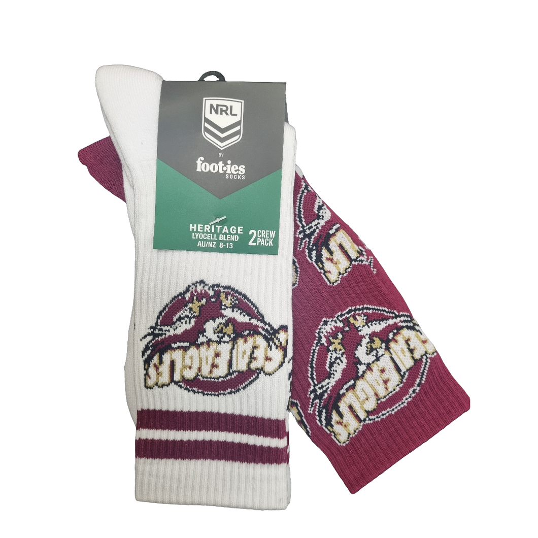 MANLY SEA EAGLES RETRO SNEAKER SOCKS 2 PACK NRL