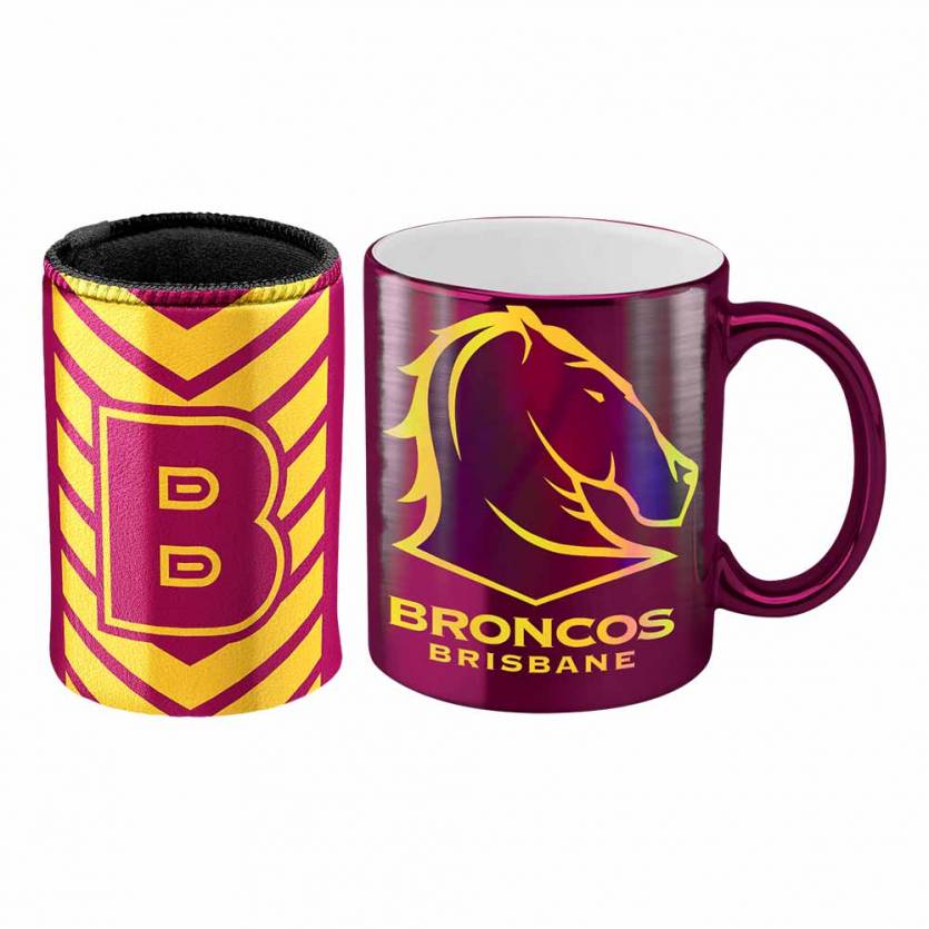 BRONCOS METALLIC MUG AND METALLIC CAN COOLER NRL
