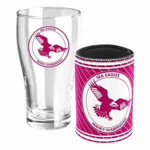 MANLY SEA EAGLES PINT GLASS  & CAN COOLER NRL