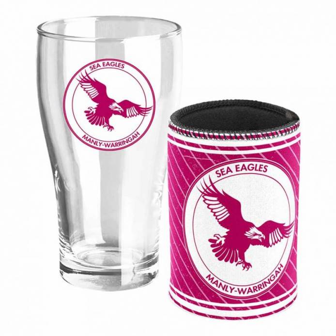 MANLY SEA EAGLES PINT GLASS  & CAN COOLER NRL