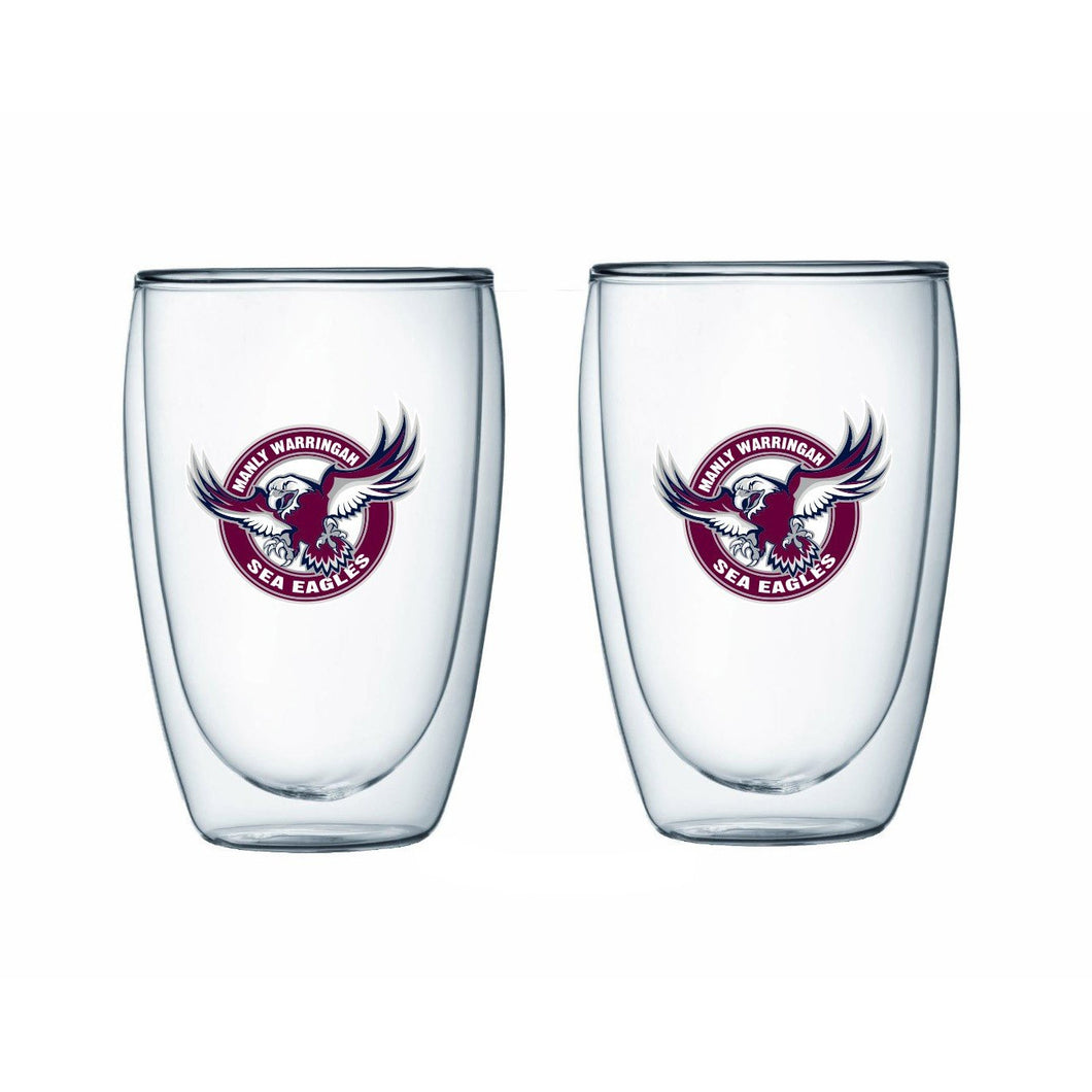 MANLY SEA EAGLES 2 DOUBLE WALL GLASSES NRL