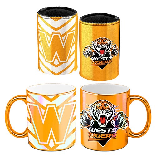 WESTS TIGERS METALLIC MUG AND METALLIC CAN COOLER NRL
