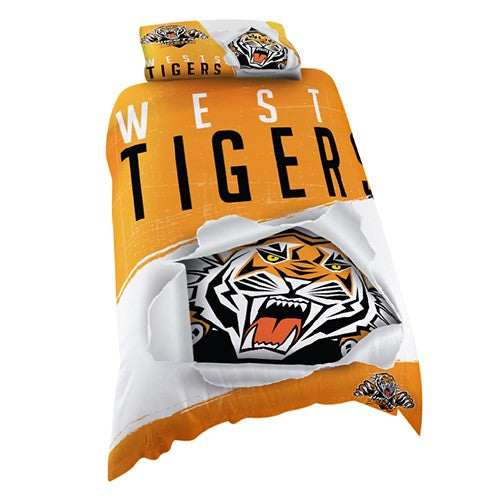 WEST TIGERS SINGLE QUILT COVER SET NRL